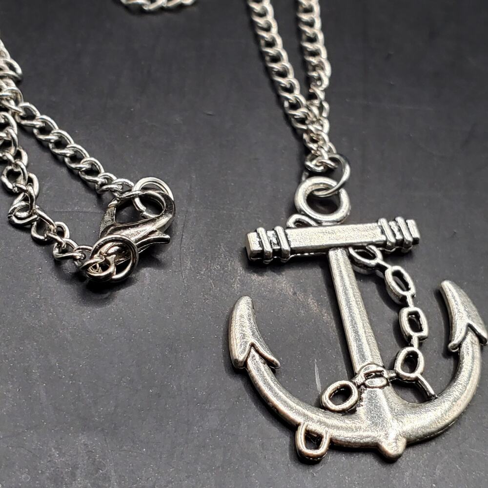 Silver Anchor Pendant Necklace Nautical Maritime Jewelry Gift for Her